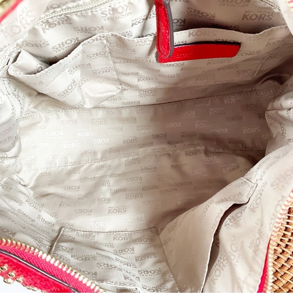 Michael Kors Red Leather Shoulder Bag Studded New Purse Hobo - Picture 3 of 6